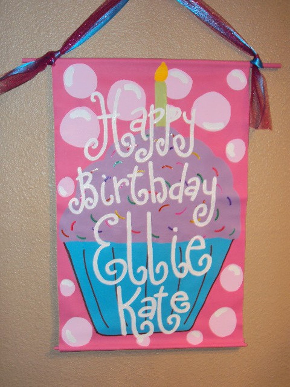 Hand Painted Happy Birthday Banner Small Polka Dot | Etsy