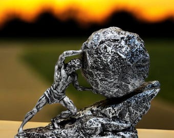 Sisyphus Statue – Greek Mythology Decor | Bronze Textured Art Piece | Unique and Meaningful Gift