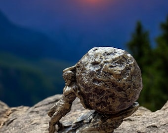 Sisyphus Statue – Greek Mythology Decor | Bronze Textured Art Piece | Unique and Meaningful Gift