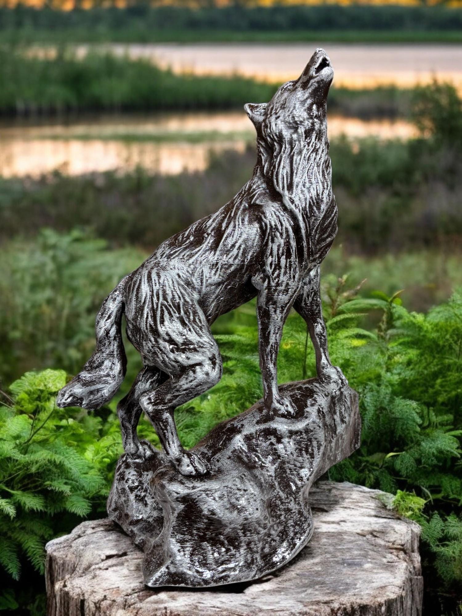 Rustic Wolf Howling Wolf Statue – Handmade Wildlife Decor, Rustic Nature Art Gift ...