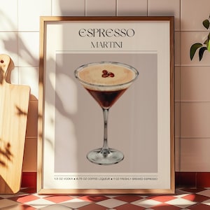 Wydruk artystyczny Espresso Martini, przepis na koktajle, dekoracja wózka barowego, znak Signature Drink, wydruk Cheers, dekoracja ścienna do kuchni, pobieranie cyfrowe