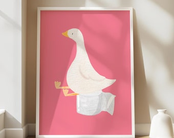 Silly Goose, Funny Bathroom Sign, Bathroom Wall Art, Toilet Print, Funny Animal Art, Pink Nursery Decor, Kids Room Wall Art Digital Download