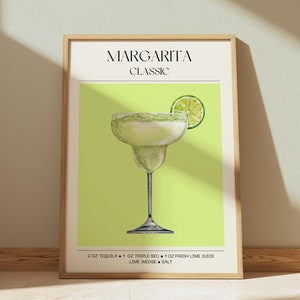 Margarita Druck, Cocktailrezept Poster, Bar Dekor, Retro trendige Wandkunst, Ästhetisches Poster, Küchen Wandkunst, Digitaler Download