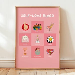 Self-Love Bingo, Cute Motivational Poster, Cubicle Decor Mental Health Poster Office Wall Art Positive Quote Dopamine Decor Digital Download