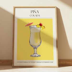 Pina Colada Druck, Cocktailrezepte Poster, Bar Dekor, Retro trendige Wandkunst, Ästhetisches Poster, Küchen Wandkunst, Digitaler Download