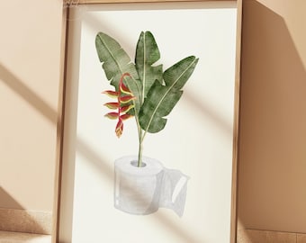 Toilet Paper Roll Plant Print, Watercolor Art, Funny Bathroom Wall Art, Botanical Print, Minimalist Wall Art, Toilet Print, Digital Download