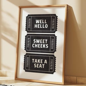 Hello Sweet Cheeks, Retro Ticket Print, Funny Bathroom Art, Cute Toilet Decor, Aesthetic Trendy Art, Housewarming Gift, Digital Download
