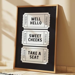 Hello Sweet Cheeks, Retro Ticket Print, Funny Bathroom Art, Cute Toilet Decor, Aesthetic Trendy Art, Housewarming Gift, Digital Download