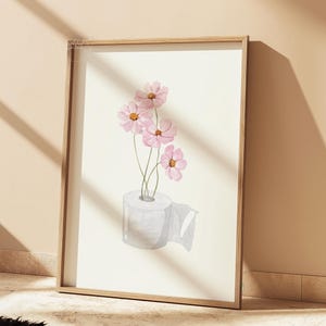 Stampa di piante di rotoli di carta igienica, arte ad acquerello, arte divertente da parete per il bagno, stampa botanica, arte da parete minimalista, stampa per il water, download digitale
