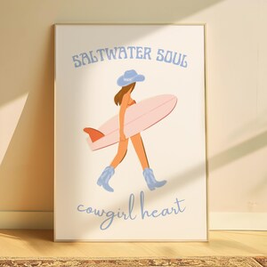 Coastal cowgirl-print, surfposter, esthetiek cowgirl, trendy muurkunst, beachy muurkunst, digitale download