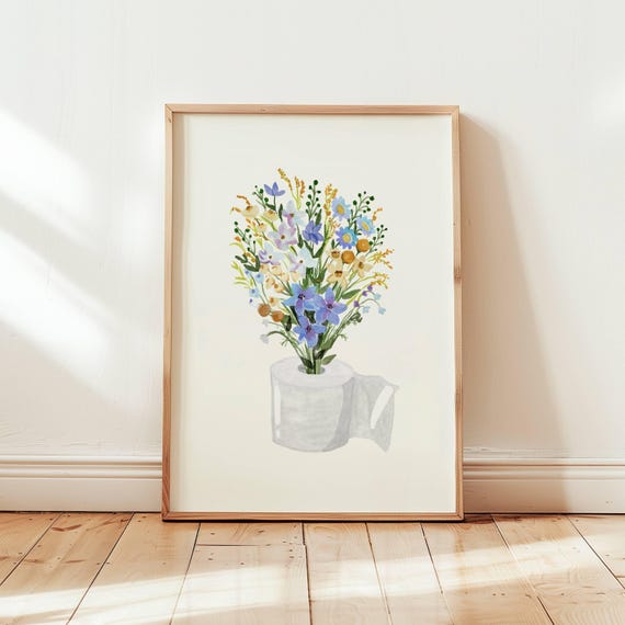 Toilet Paper Roll Plant Print, Watercolor Art, Funny Bathroom Wall Art, Botanical Print, Minimalist Wall Art, Toilet Print, Digital Download