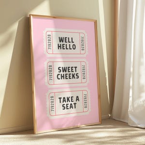 Hello Sweet Cheeks, Retro Ticket Print, Funny Bathroom Art, Cute Toilet Decor, Aesthetic Trendy Art, Housewarming Gift, Digital Download