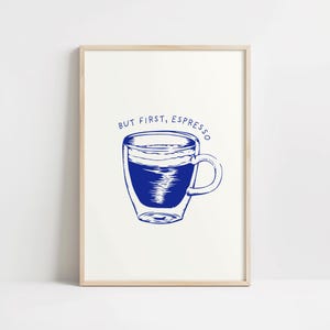 Ale najpierw wydruk Espresso, sztuka ścienna do kuchni Retro plakat do kawy Minimalistyczna sztuka Znak kawiarni Modny plakat Wydruk do mieszkania Pobieranie cyfrowe