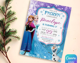 Prinses Elsa uitnodigen, Frozen Anna uitnodigingssjabloon, meisje verjaardag, afdrukbare verjaardagsuitnodiging, Frozen uitnodiging, bewerkbare winteruitnodiging