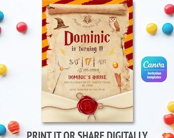 Harry Magical evite template, Wizard Birthday Invitation, printable Wizard Party Invite, Witches Invitation, Magical Birthday boy girl