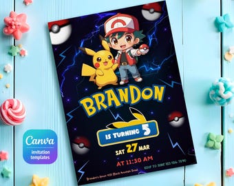 Printable Birthday Invitation, b-day invite, editable invitation, anime birthday invite, Instant Download