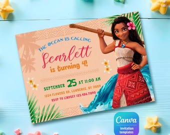 Moana Printable invitation, Editable Invitation, hawaii Birthday Invitation, luau Party, editable te fiti birthday Party invite