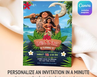 Moana druckbare Einladung, bearbeitbare Einladung, Hawaii-Geburtstags-Einladung, Luau-Party, bearbeitbare Te Fiti-Geburtstagsfeier einladen