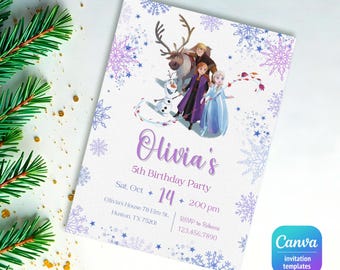 Princess Elsa invite, Frozen Anna invite template, girl birthday, Printable Birthday Invitation, Frozen invitation, editable winter invite