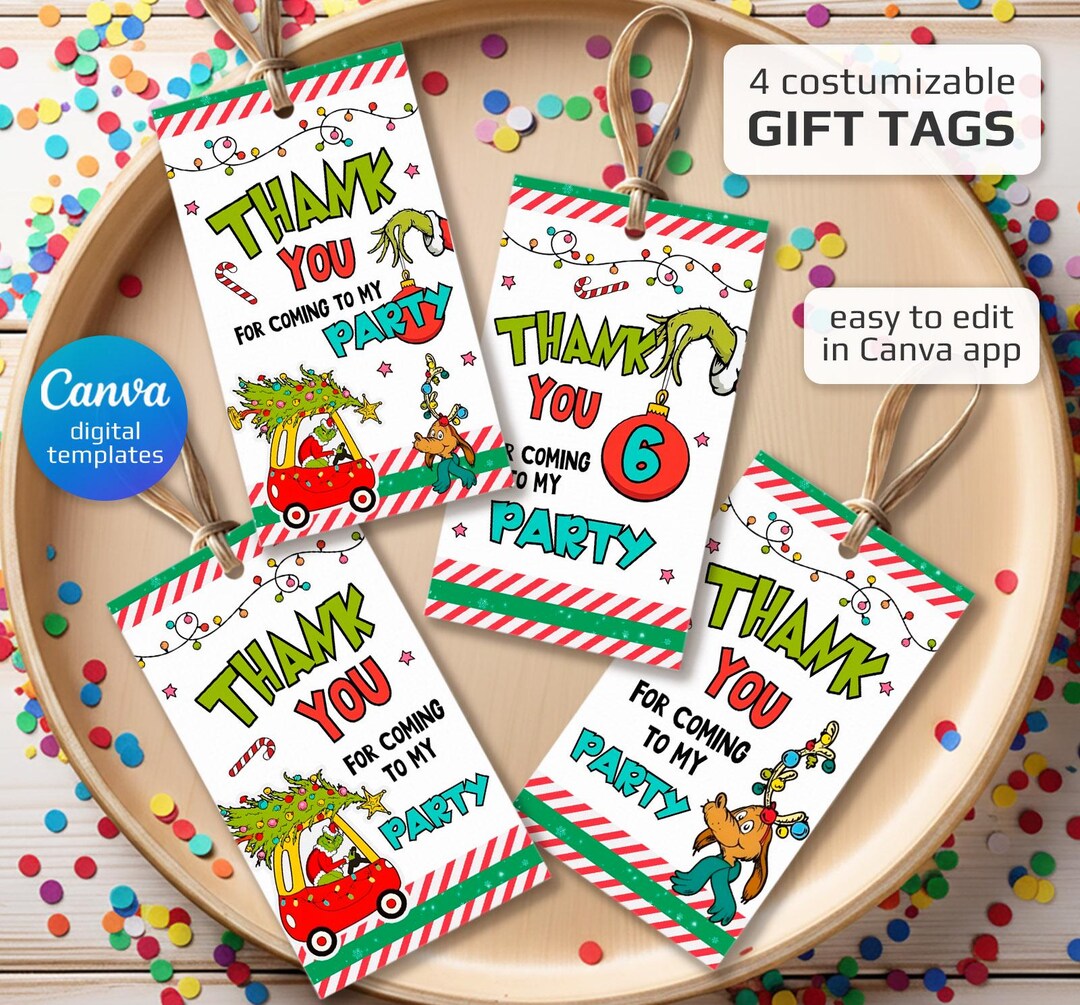 Merry Grinchmas Printable Gift Tags, Grinch Birthday Party Thank You ...