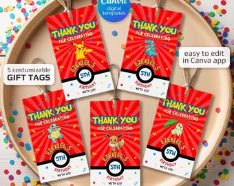Anime printable gift tags, birthday party thank you card, Editable Template, diy bday decorations,  party favors