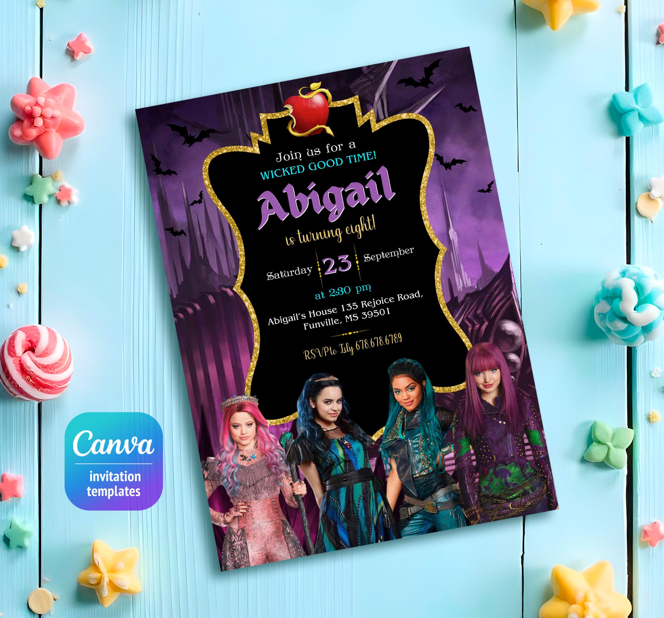 Descendants Invitation, Printable Editable Descendants Birthday Invite ...