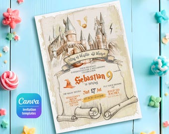 Harry Magical evite template, Wizard Birthday Invitation, printable Wizard Party Invite, Witches Invitation, Magical Birthday boy girl