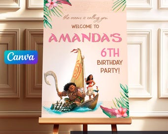 Moana welcome sign template, printable birthday party Hawaii Luau welcome in poster, girl birthday, Te Fiti b-day decoration template