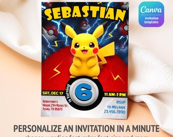 Printable Birthday Invitation, b-day invite, editable invitation, anime birthday invite, Instant Download