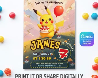 Printable Birthday Invitation, b-day invite, editable invitation, anime birthday invite, Instant Download