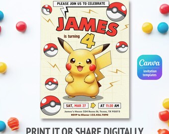 Printable Birthday Invitation, b-day invite, editable invitation, anime birthday invite, Instant Download