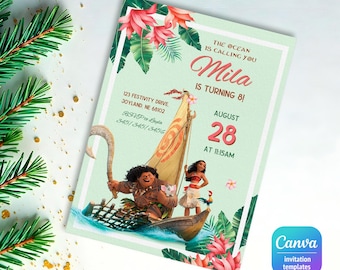 Afdrukbare uitnodiging Moana, bewerkbare uitnodiging, Hawaii verjaardagsuitnodiging, luau Party, bewerkbare te fiti verjaardagsfeestje uitnodigen
