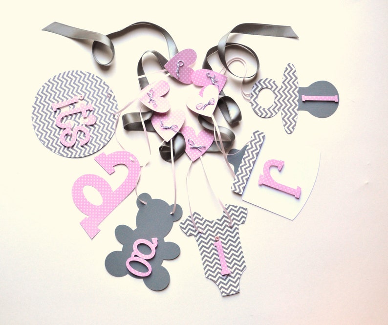 Pink And Grey Chevron Baby Shower Decorations It S A Girl Etsy