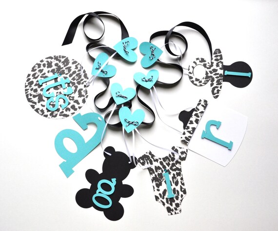 Cheetah Baby Shower Decorations Leopard Black And Turquoise Etsy