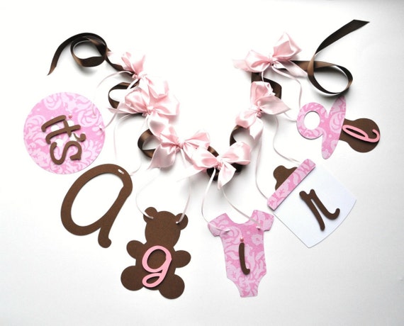 pink brown baby shower tableware