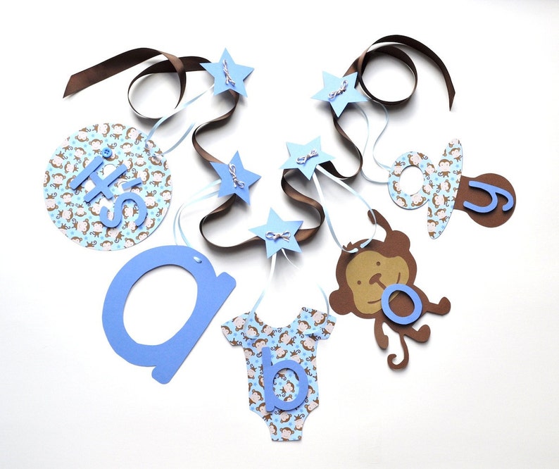 Monkey Baby Shower Decorations Blue And Brown It S A Boy Etsy