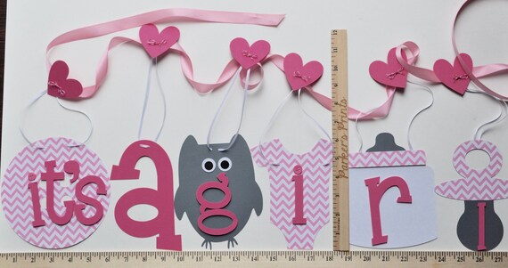 Owl Baby Shower Decorations Pink Chevron Grey It S A Girl Etsy