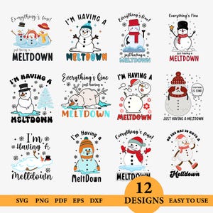 Paquete SVG de "Estoy teniendo un colapso", muñeco de nieve divertido SVG, salud mental PNG, muñeco de nieve "Todo está bien", muñeco de nieve de invierno de moda, descarga digital