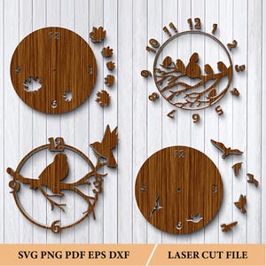 Zegar ścienny z ptakami wycinany laserowo Svg, Zegar ścienny z ptakami DIY, Glowforge Dxf, Zegar ścienny z ptakami miłości laserowo Plik, CNC Cricut, Wektorowe pobieranie cyfrowe