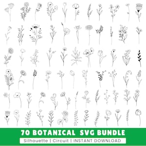 Botanical SVG bundle, floral svg, flower svg, botanical clipart, flower clipart, wildflower svg, lineart svg clipart, Shirt prints SVG Gift