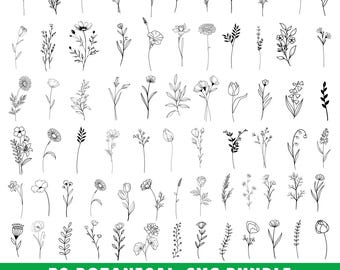 Botanical Line Art SVG Bundle: Floral & Wildflower Clipart (Digital Download)