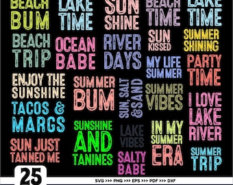 Retro Sommer SVG Bundle: Sonnenschein, Strandleben Designs (Digitaler Download