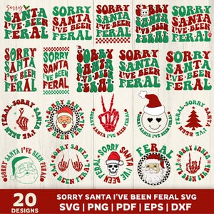 Lo siento, Papá Noel, he estado salvaje, paquete de Svg, divertido Svg navideño, citas navideñas Svg, feliz Navidad Svg, retro Png, descarga digital de archivo Dxf familiar