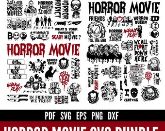 Paquete SVG de películas de terror retro, diseños de camisetas de Halloween espeluznantes (descarga digital)