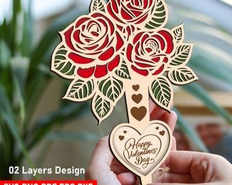 Rose Bouquet Laser Cut File: 2-Layered SVG for Valentine&#39;s Day (Digital Download)