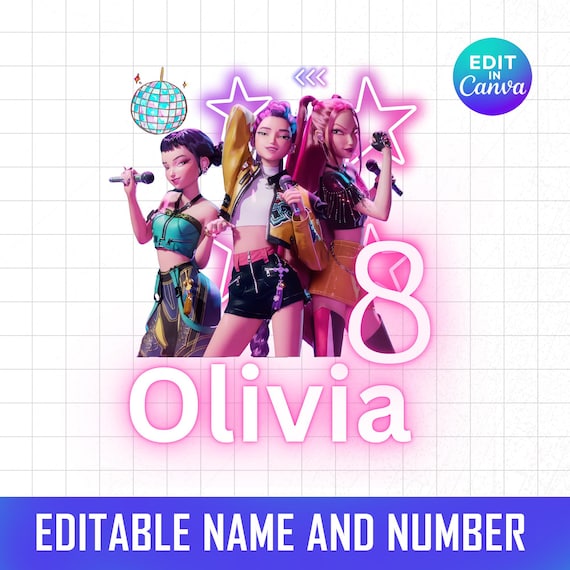 EDITABLE Kpop Demon Hunters PNG, K-Pop Demon Hunters Birthday png, Kpop Tshirt Design, Birthday Age and name, Cake Topper, Party Decor