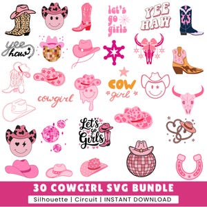 Cowgirl SVG Bundle: Western Boots, Hats, Skull Cut Files