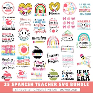 35 Maestra Svg, Spanish Teacher Svg Bundle, Spanish Svg, Retro Teacher Svg, Professora Svg, Teacher Gift, Maestra Back To School Png Instant