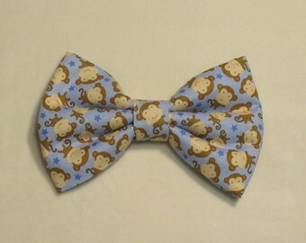 Sweet Monkeys and Stars Dog Cat Bow Tie: Easy Collar Attachment
