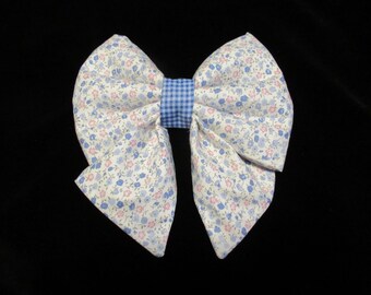 Blue Petite Fleur Floral Dog Cat Lady Sailor Bow Tie: Easy Collar Attachment